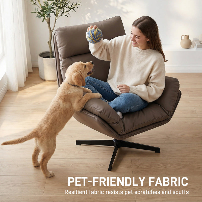 Cat Scratch Resistant Swivel Armchair with Thick Cushion for Relaxing at Home Dark Brown AOSOM