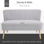 2 Seater Sofa, Modern Light Grey Velvet 2 Seater Sofa with Wooden Frame and Foam Padding for Small Spaces