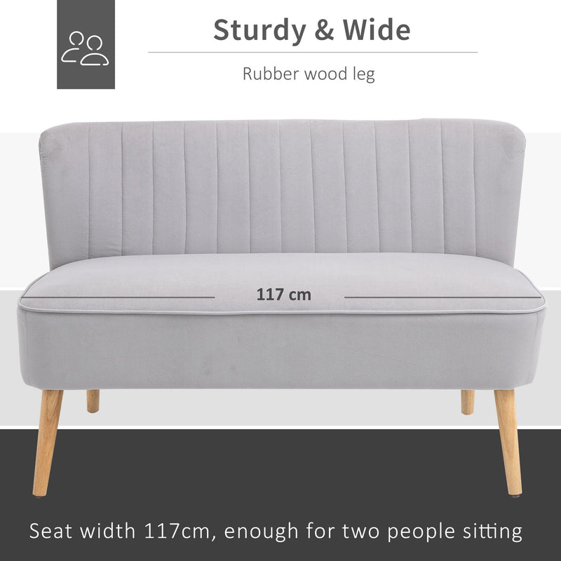 2 Seater Sofa, Modern Light Grey Velvet 2 Seater Sofa with Wooden Frame and Foam Padding for Small Spaces