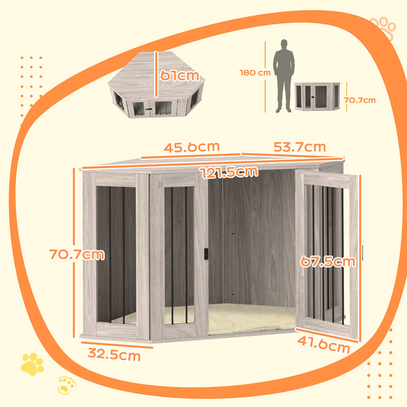 2 in 1 Dog Crate Side Table with Soft Cushion Ideal for Living Rooms Walnut Brown
