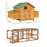 Yellow Wooden Chicken Coop and Run Set for 4 to 8 Hens with Nesting Box and Tray by Outsunny AOSOM