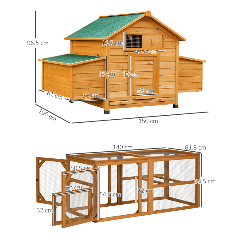 Yellow Wooden Chicken Coop and Run Set for 4 to 8 Hens with Nesting Box and Tray by Outsunny AOSOM