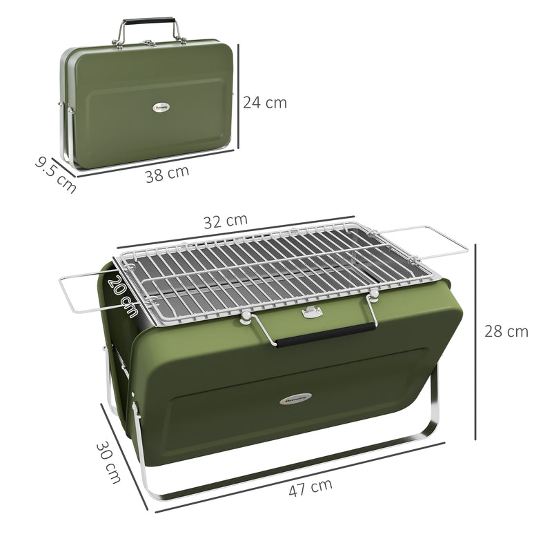 Green Portable Metal BBQ Grill With Carry Handle For Camping And Outdoor Cooking
