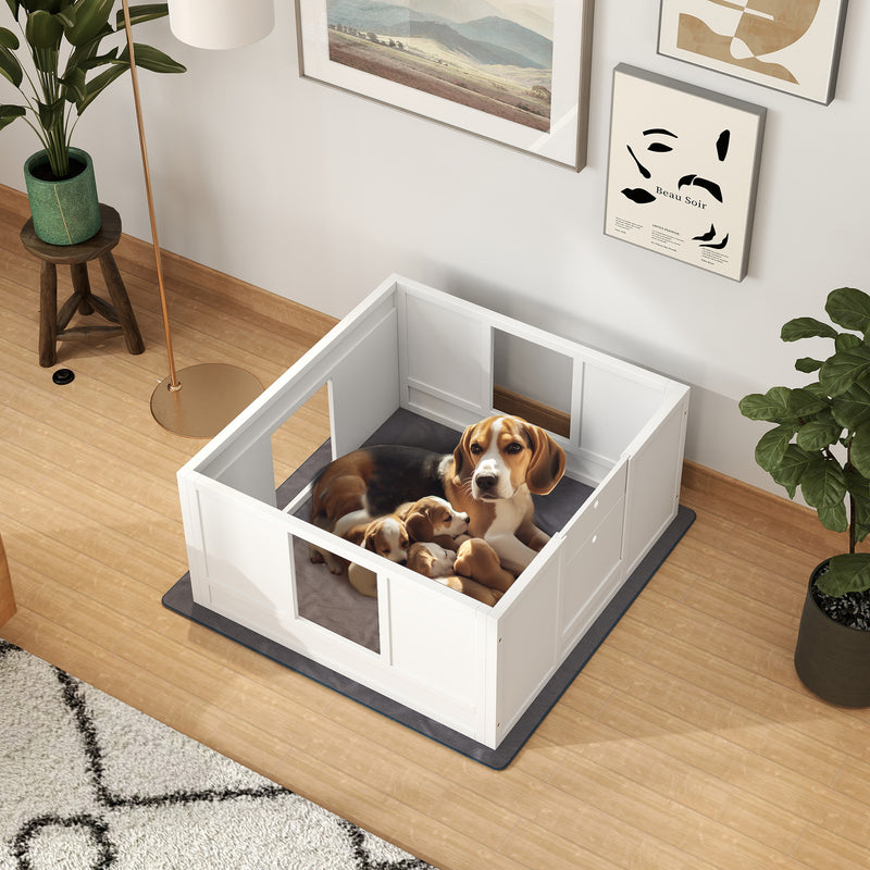 Whelping Box for Medium Dogs with Pad Adjustable Entrance and Non-slip Feet 100 x 96cm by PawHut