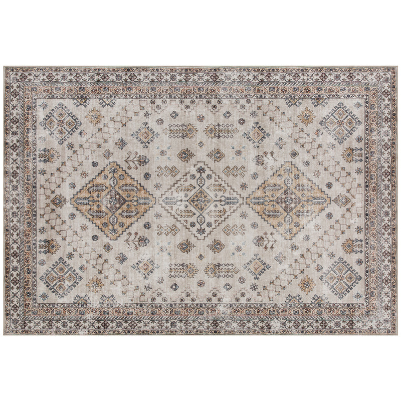Washable Vintage Area Rug Non Slip Flannel Carpet for Living Room and Bedroom Beige