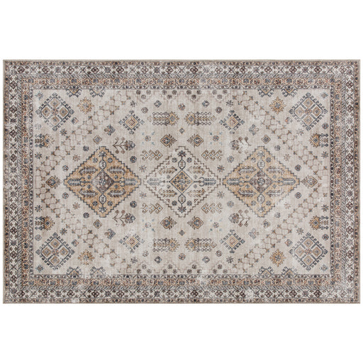 Washable Vintage Area Rug Non Slip Flannel Carpet for Living Room and Bedroom Beige