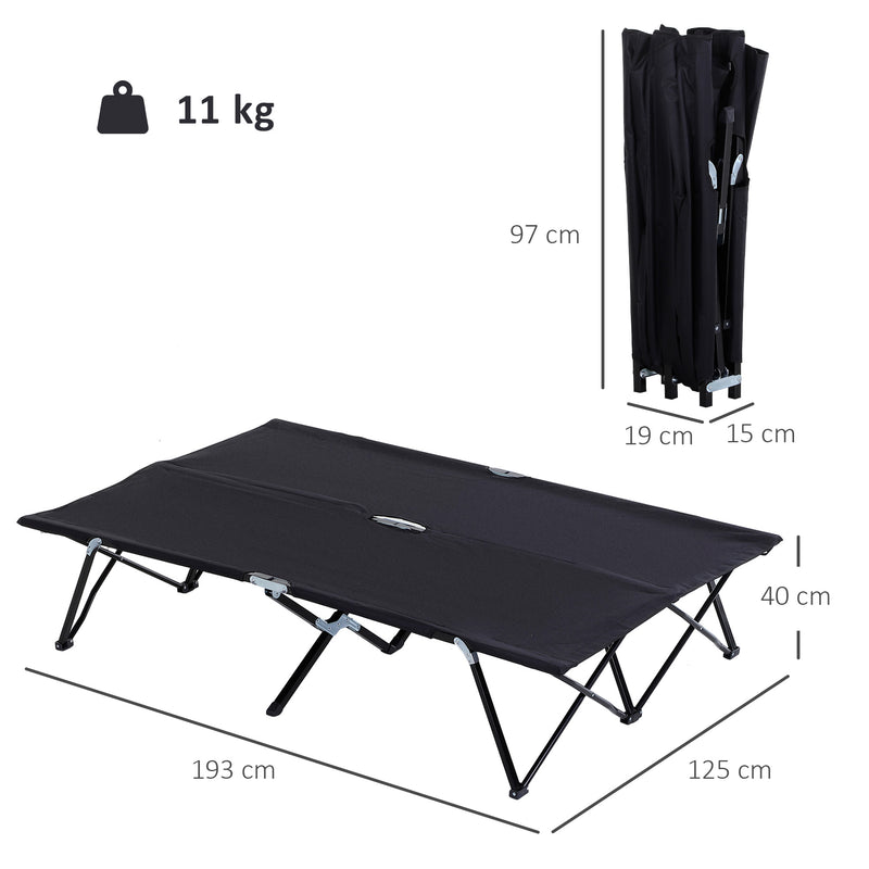 Double Folding Camping Bed for Two with Steel Frame and Carry Bag Black