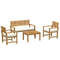 4 Piece Garden Furniture Set with Cushions for Relaxed Outdoor Seating Natural Cream Outsunny