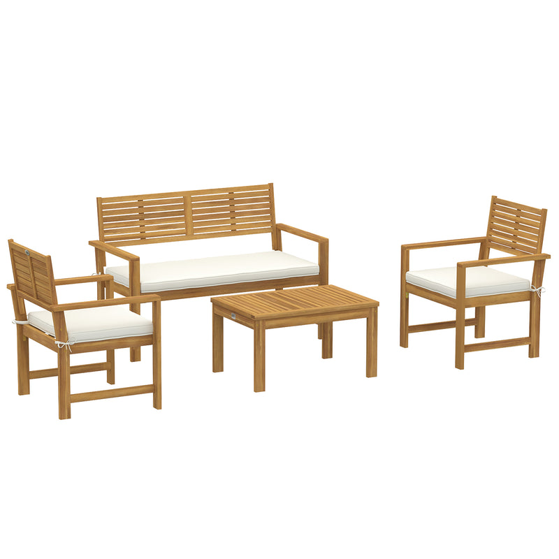 4 Piece Garden Furniture Set with Cushions for Relaxed Outdoor Seating Natural Cream Outsunny