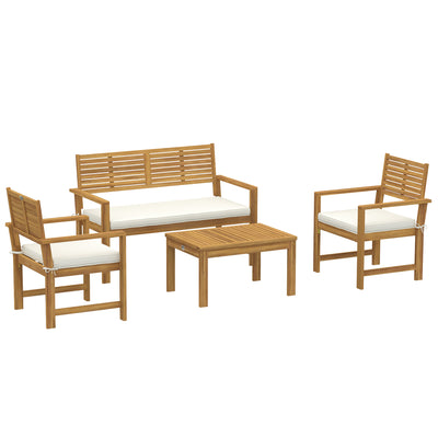 4 Piece Garden Furniture Set with Cushions for Relaxed Outdoor Seating Natural Cream Outsunny