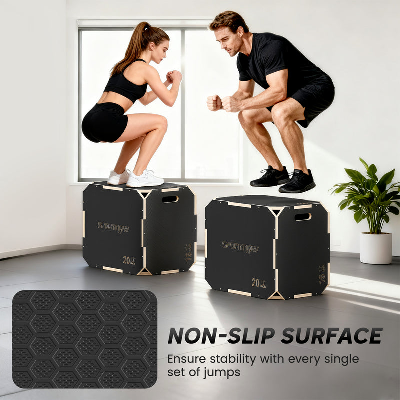 Wooden Plyo Jump Box Non Slip Surface For Home Fitness And Cardio Workouts Natural AOSOM