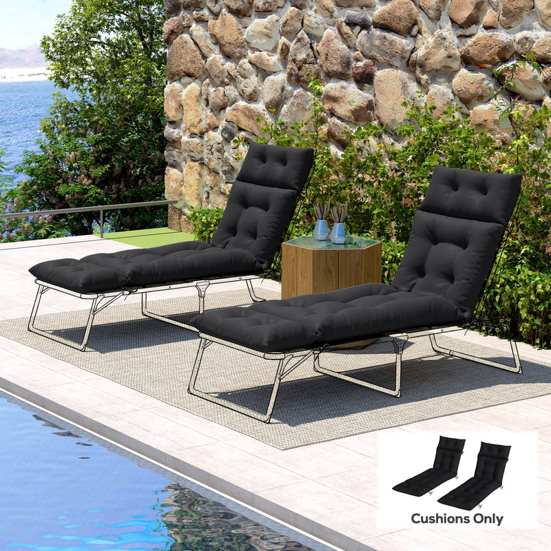 Sun Lounger Cushions Set of 2 for Softer Outdoor Reclining Easy Clean Black Outsunny