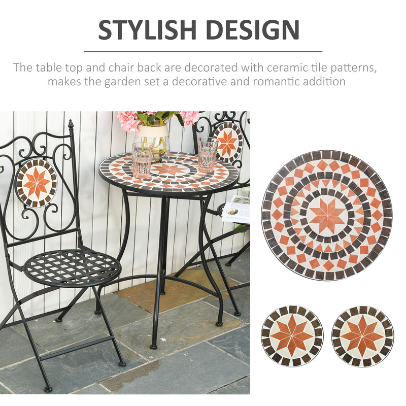Three Piece Mosaic Bistro Table and Chair Set Multicoloured by Outsunny