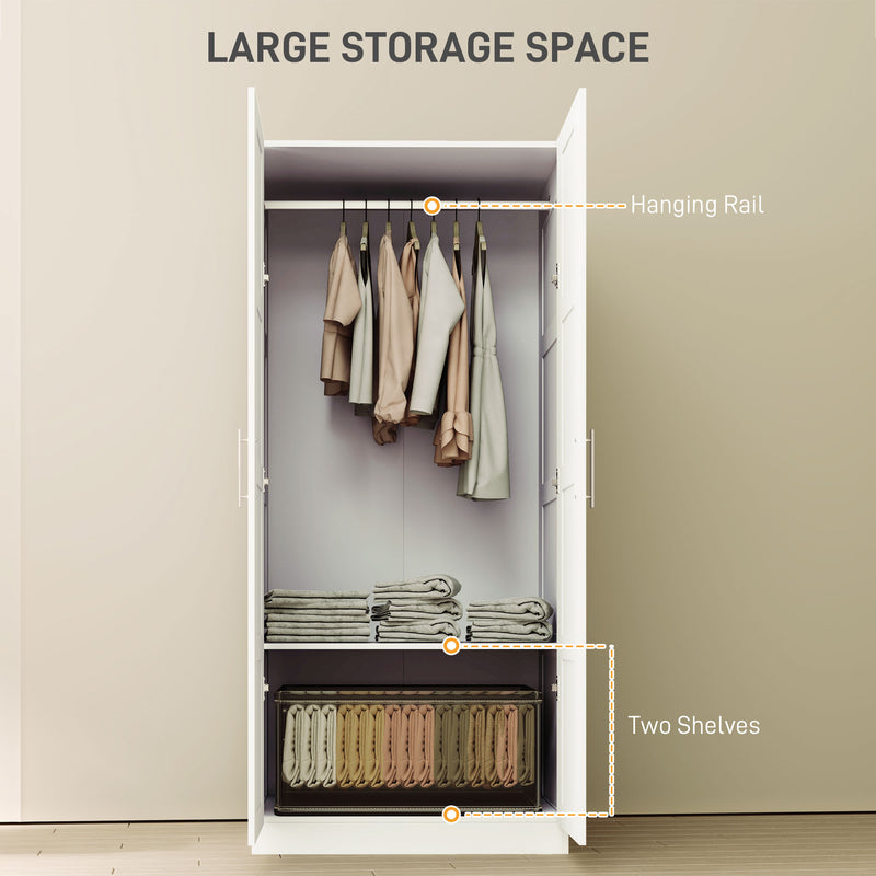 White Double Panelled Door Wardrobe With Shelves by HOMCOM