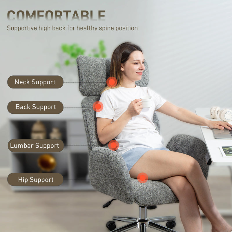 Ergonomic Office Chair with Adjustable Headrest and Boucle Fabric for Home Working Charcoal Grey AOSOM