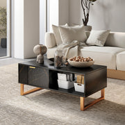 Black Marble Effect Storage Coffee Table with Open Shelf and Modern Design by HOMCOM