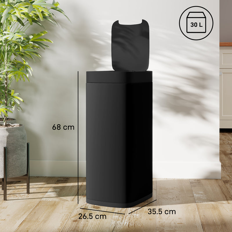 Black 50L Touchless Sensor Bin With Manual Override Ideal For Kitchen Or Bedroom Use