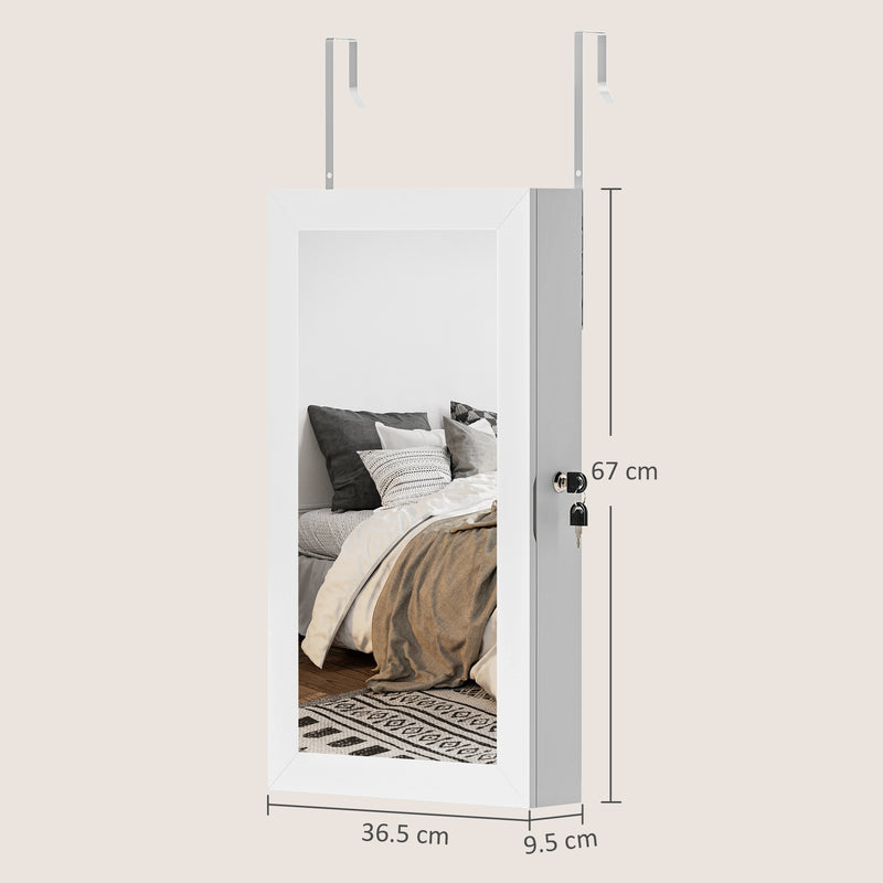 Jewellery Cabinet with Full Length Mirror and Lockable Storage for Wall or Door White
