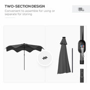 Dark Grey 3m Solar Garden Parasol with LED Lights and Tilt for Outdoor Patio Shade