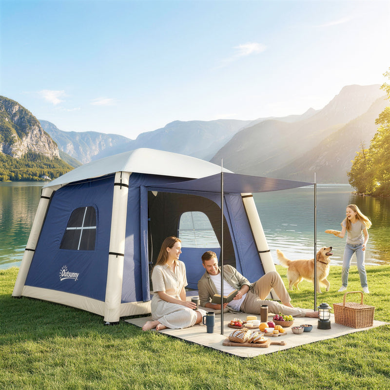 Inflatable 2 Person Camping Tent Quick Setup with Pump and Carry Bag Dark Blue