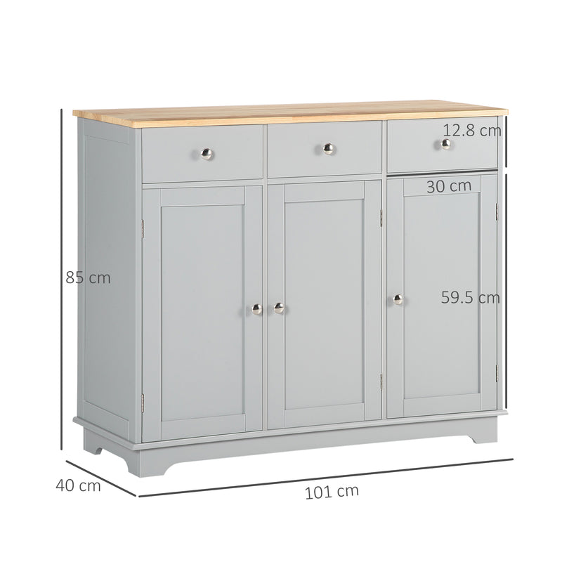 Grey Sideboard with Rubberwood Top and Adjustable Shelves for Kitchen or Dining Room