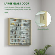 7 Tier Wall Display Cabinet with Glass Doors and Adjustable Shelves Oak by HOMCOM