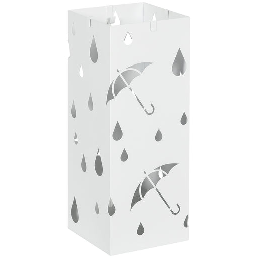 Steel Umbrella Stand for Hallway Storage Holds Up to 6 Umbrellas, White