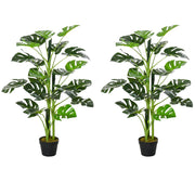 Artificial Monstera Cheese Plant Tree Set of 2 With 21 Leaves for Home or Garden Green