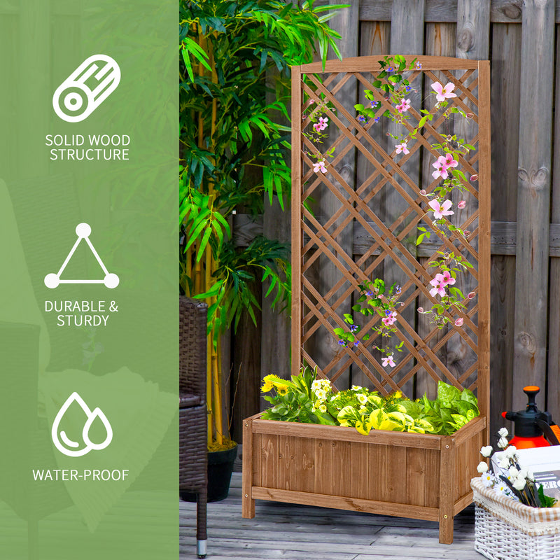 Wooden Raised Garden Planter With Trellis For Climbing Plants And Herbs Brown Outsunny