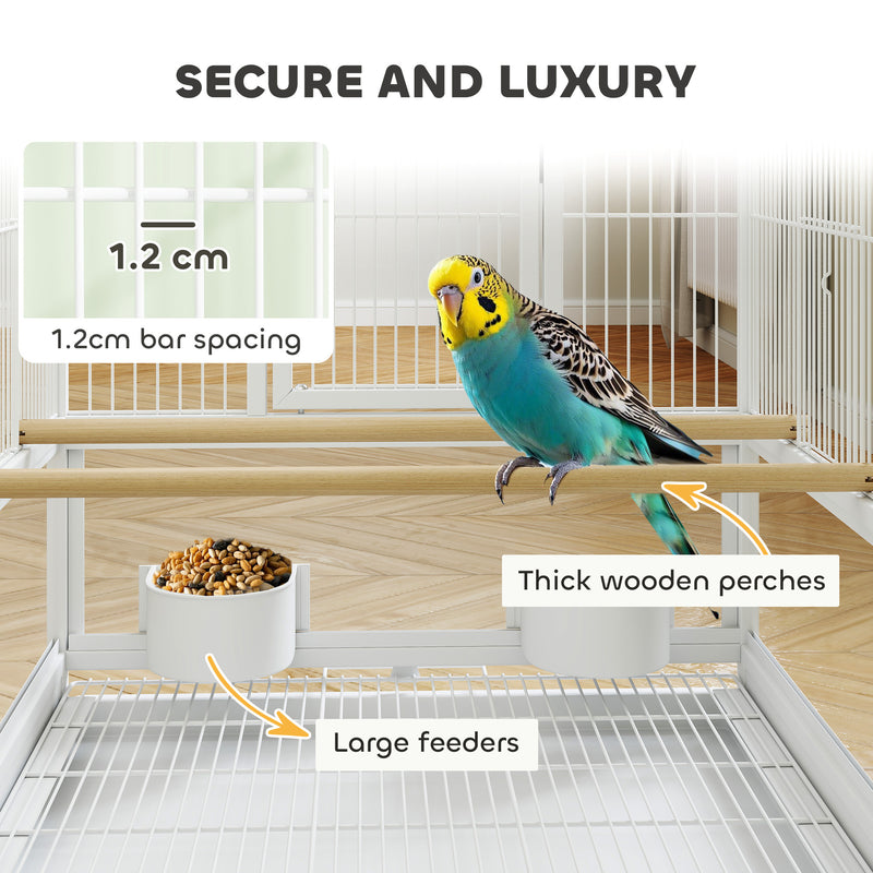 Bird Cage with Rolling Stand and Storage Shelf for Budgies and Parakeets by Outsunny