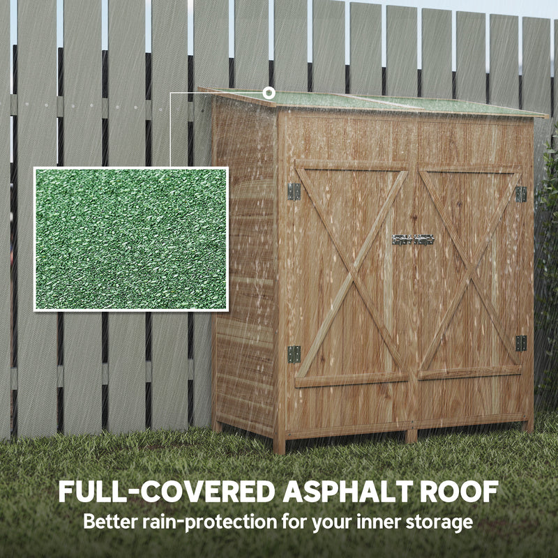 Wooden Garden Storage Shed with Weatherproof Asphalt Roof for Tools and Equipment Natural Outsunny