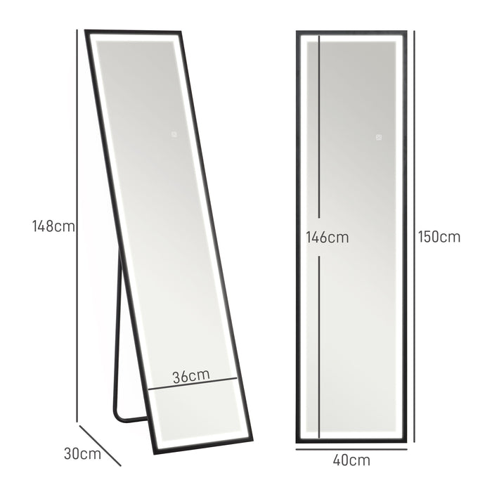 Full Length Black Mirror 150 x 40cm with Adjustable LED Lights by HOMCOM