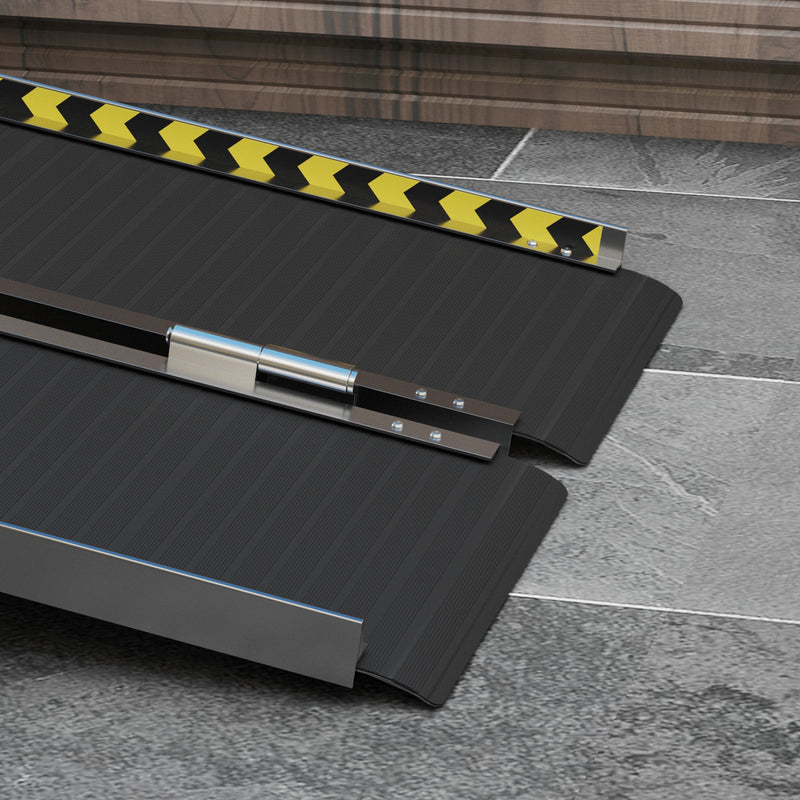 HOMCOM Wheelchair Ramp, 122L x 73Wcm, 272KG Capacity, Folding Aluminium Threshold Ramp with Non-Skid Surface, Transition Plates Above and Below for Home, Steps, Stairs, Curbs, Doorways