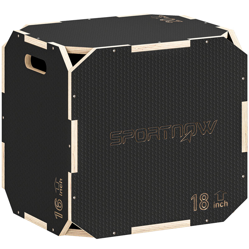 Wooden Plyo Jump Box with Non Slip Surface for Safe Home Workouts 40.5 x 51 x 47.5 cm Natural AOSOM
