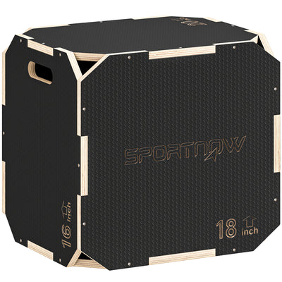 Wooden Plyo Jump Box with Non Slip Surface for Safe Home Workouts 40.5 x 51 x 47.5 cm Natural AOSOM