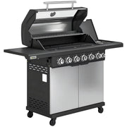 6 Burner Gas BBQ Grill With Side Burner for Easy Outdoor Cooking and Entertaining in the Garden Silver Tone Outsunny