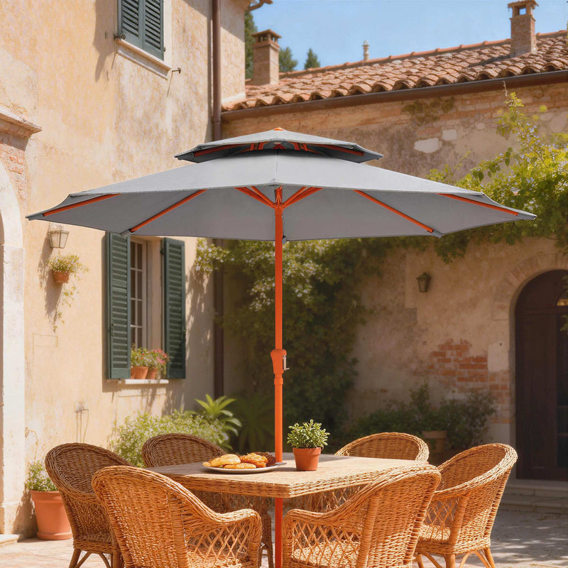 2 Tier Patio Umbrella for Garden Shade with Rotating Double Canopy and Easy Crank Outsunny