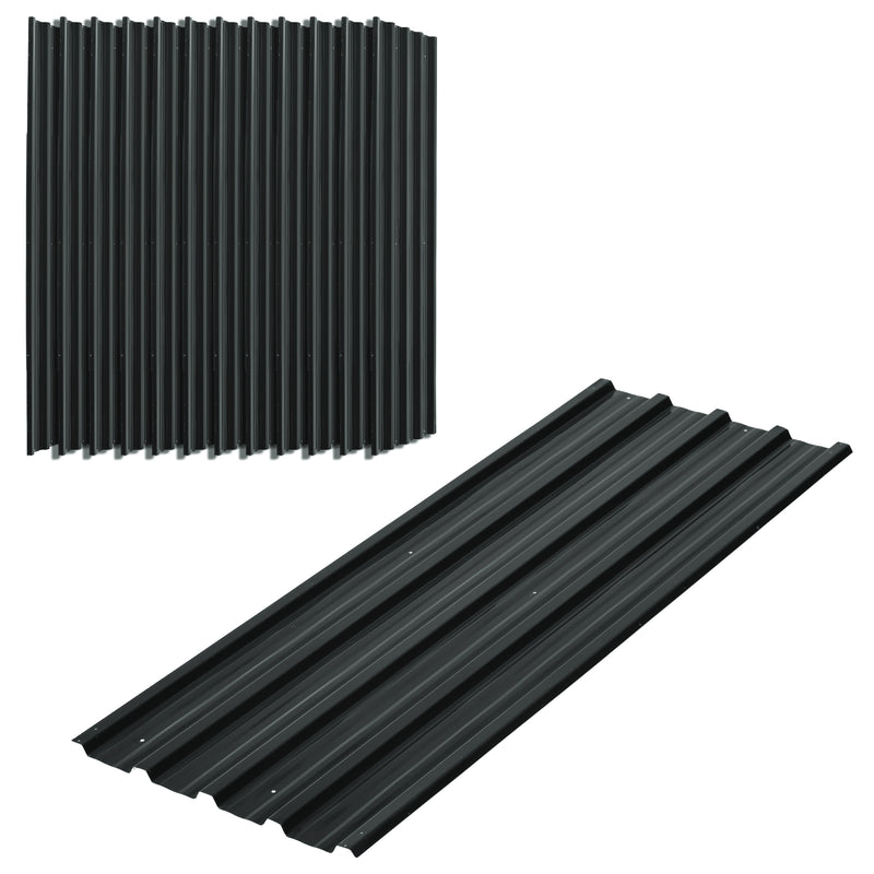 Set of 12 Corrugated Steel Roof Panels for Sheds and Garages Durable Design Dark Grey AOSOM