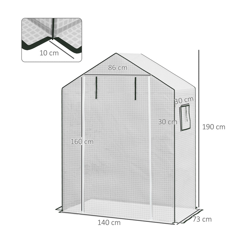 Walk In Greenhouse PE Cover Replacement With Roll Up Door And Windows For Garden Use White