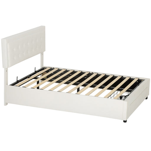 Double Ottoman Bed Frame with Storage Drawer Ideal for Bedrooms and Guest Rooms Cream
