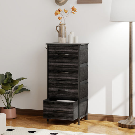 Chest of 4 Fabric Drawers with Wooden Top Ideal for Bedroom or Hallway Storage Black