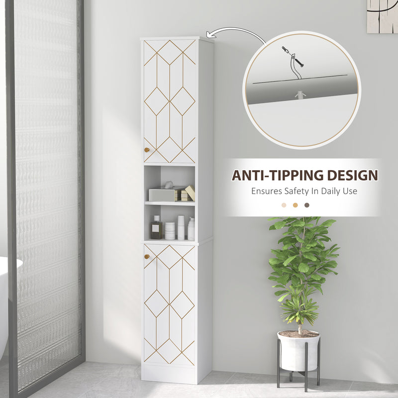Tall White Freestanding Bathroom Storage Cabinet With Doors and Adjustable Shelves by HOMCOM
