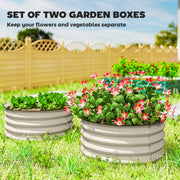 Set of 2 Metal Raised Garden Beds With Safety Edging For Vegetables and Flowers Cream White AOSOM