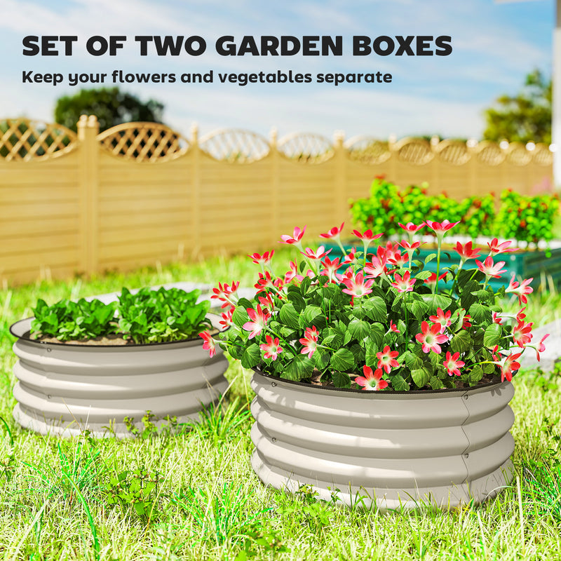 Set of 2 Metal Raised Garden Beds With Safety Edging For Vegetables and Flowers Cream White AOSOM