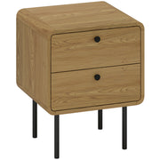 Bedside Table with Two Drawers and Steel Legs for Bedroom Storage Oak