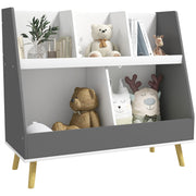 Two Tier Kids Storage Shelf With Five Compartments And Anti Tip Design, Grey