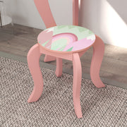 Kids Toddler Bed Frame and Dressing Table Set with Mirror and Stool for Ages 3 to 6 Pink AOSOM