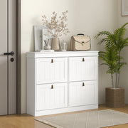 Shoe Storage Cabinet for Hallway Organisation with Four Drop-Down Compartments White AOSOM