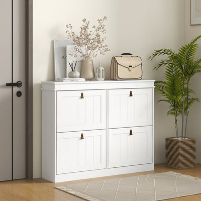 Shoe Storage Cabinet for Hallway Organisation with Four Drop-Down Compartments White AOSOM