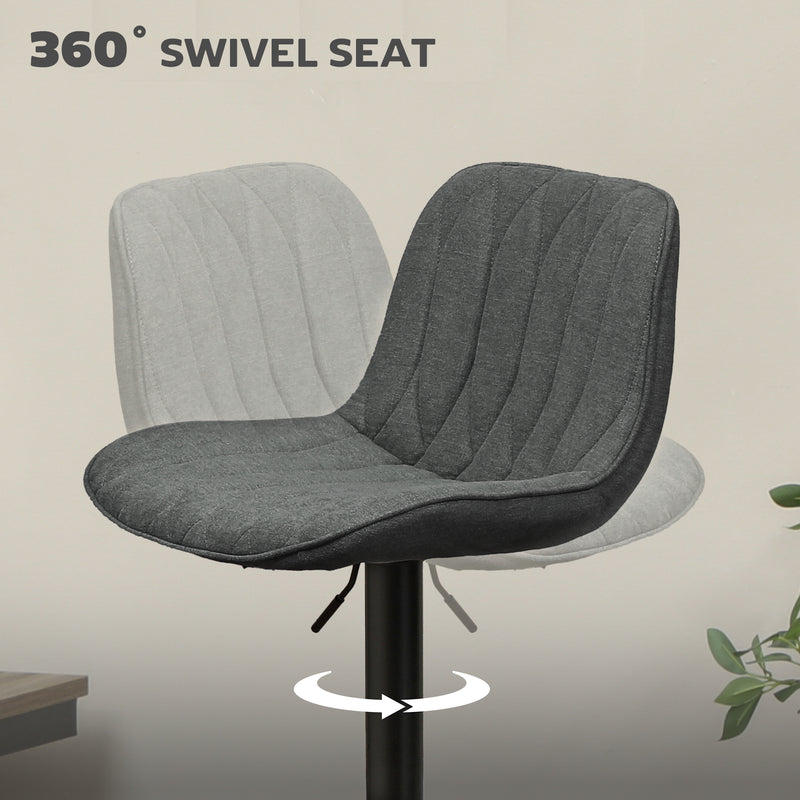 Set of 2 Charcoal Grey Swivel Bar Stools With Backrest For Kitchen Breakfast Bar
